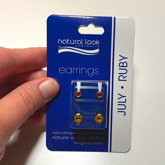 July (Ruby) Birthstone Earrings (R) | gold plated surgical steel | NEW - Picture 5 of 5